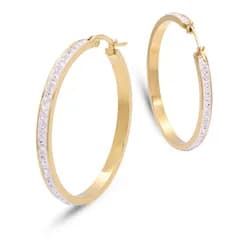 【幅3.6mm 色：ゴールド 1ペア】[Adelina Style] ピアス レディース 人気 フープピアス 大きめ リングピアス キュービックジルコニア ラインストーン サージカルステンレス 金属アレルギー対応 両耳 プレゼント