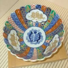 大聖寺伊万里 菊形色絵染錦 向付 古伊万里 骨董 角福 金襴手 紋章文 藍錦