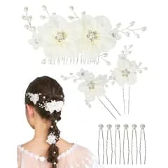 髪飾り ヘアアクセサリー ヘッドドレス 花 パール ヘアピン 発表会 結婚式 お呼ばれ パーティー ドレス 浴衣 着物 袴 卒業式 和装 小物 (ホワイト・シルバー)