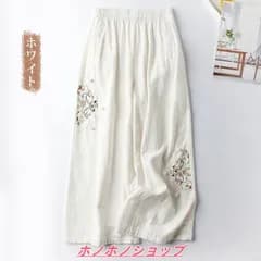 ワイドパンツ 刺繍入り 綿麻風 レディース ゆったり ガウチョパンツ 女性 麻風 コットンリネン ワイド 涼しい パンツ 刺繍 無地sw01