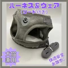 【愛玩動物飼養管理士監修】 猫 ハーネス グレー 外れにくい 首輪 服 犬 小型犬 リード 猫用品 散歩 簡単 安全 ペット 兼用 メッシュ 胴輪 災害 避難 マジックテープ ねこ いぬ