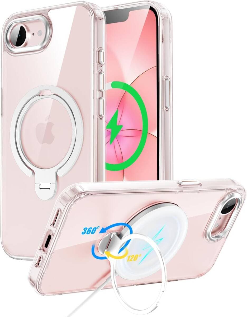 iPhone 17e/16e ケース Magsafe対応 ワイヤレス充電 360°回転リング付き 耐衝撃保護 ガラスフィルム付き