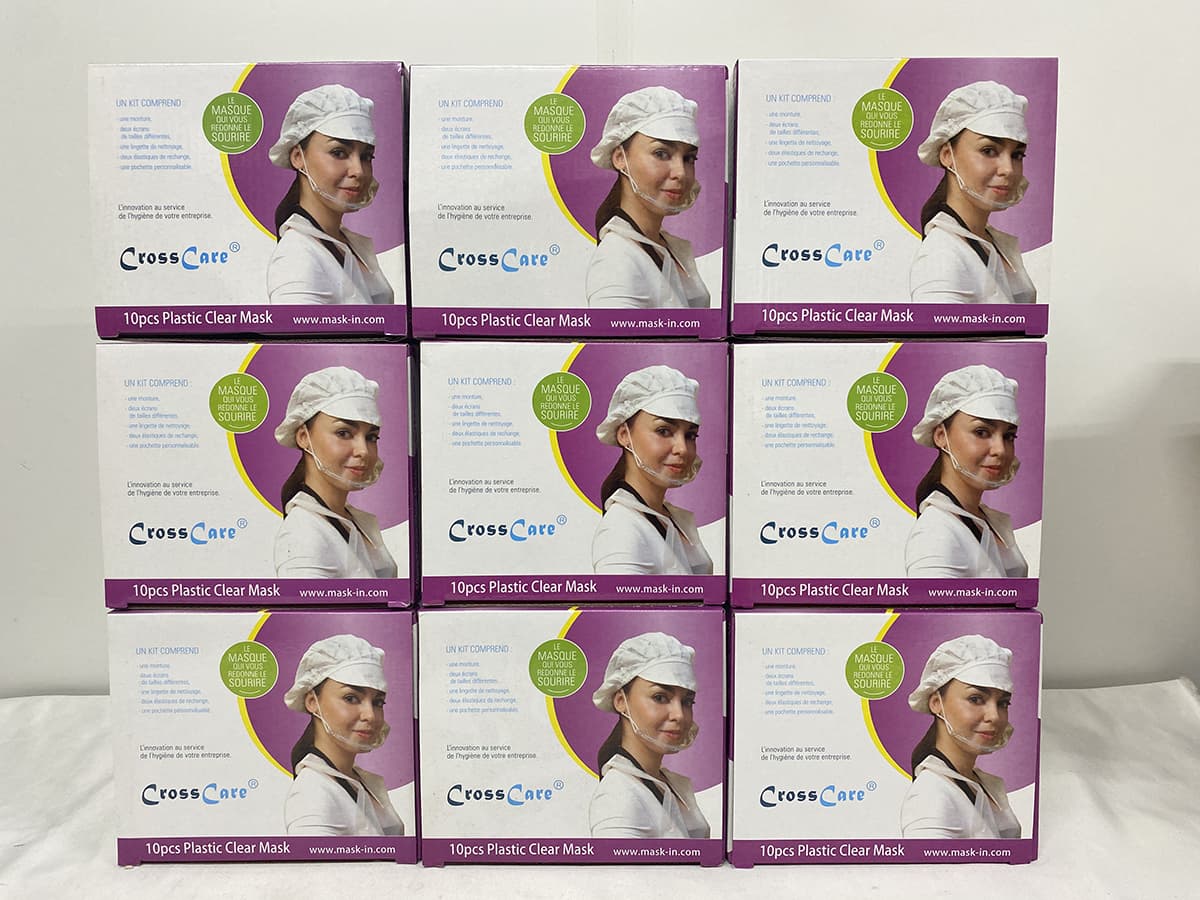 新品■CrossCare クロスケア 透明マウスシールド 90個セット 個包装10個入×9 外箱痛み アウトレット品★送料無料