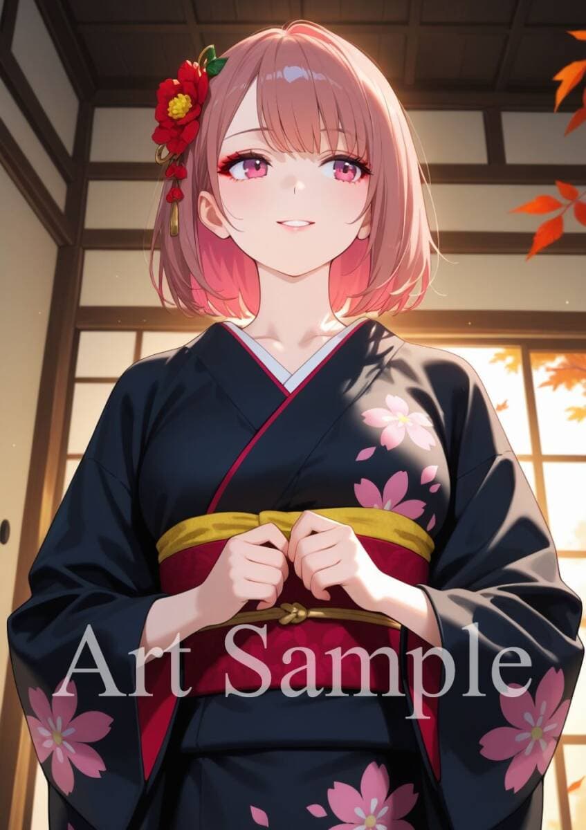 【高品質4K】A4ポスター オリジナルAI美女 着物 和服 綺麗なお姉さん 大人の魅力 イラスト アート 限定1点物 a25871