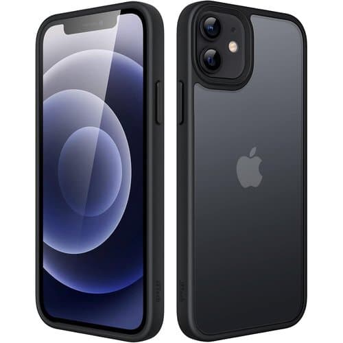 JETech マットケース iPhone 12/12 下防止 つや消しの半透明の背面カバー 指紋防止 ブラック 527